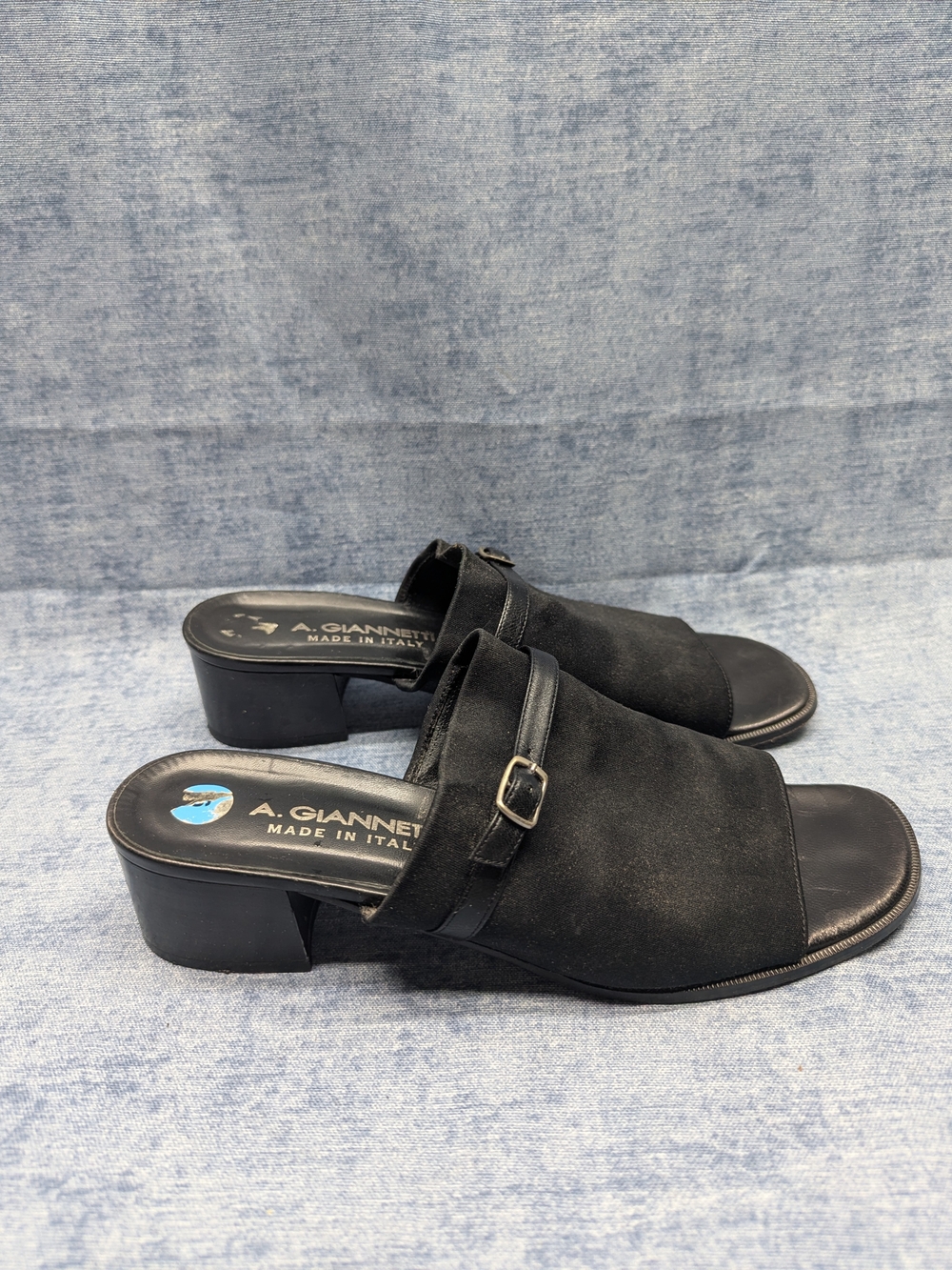 A. Giannetti Italy Block Heel Sandals Retro 90s Sz 9M Black Minimalist Academia